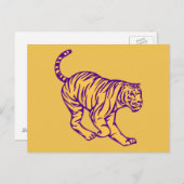パープルストライプキャットタイガーイラストレーション ポストカード (正面/裏面)