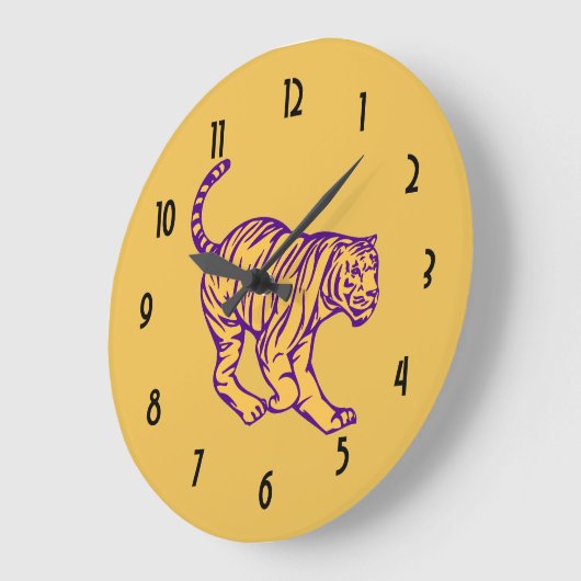 パープルストライプキャットタイガーイラストレーション ラージ壁時計 (傾斜)