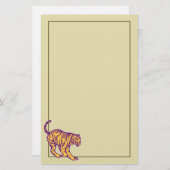 パープルストライプキャットタイガーイラストレーション 便箋 (正面/裏面)