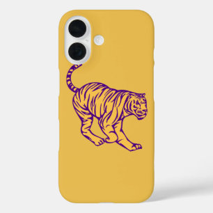 パープルストライプキャットタイガーイラストレーション iPhone 16ケース