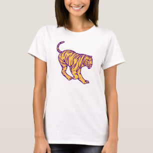 パープルストライプキャットタイガーイラストレーション Tシャツ