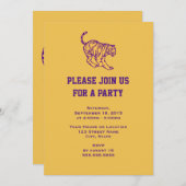 パープルストライプキャットタイガー汎用パーティー 招待状 (正面/裏面)