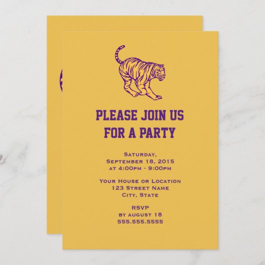 パープルストライプキャットタイガー汎用パーティー 招待状 (正面/裏面)