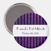 パープルストライプグリッターストライプ、バルミツワー マグネット (正面/裏面)