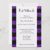 パープルストライプグリッターストライプ、バルミツワー 招待状 (正面)