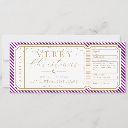 パープルストライプコンサートチケットギフト券カード 招待状 (正面)