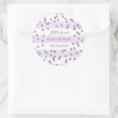 パープルストライプシルバー紙吹雪ベビーシャワーの好意 ラウンドシール (バッグ)