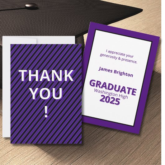 パープルストライプテーマ卒業 サンキューカード