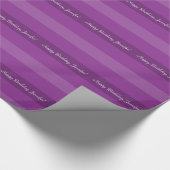 パープルストライプハッピーバースデー、名前、 ラッピングペーパー (角)
