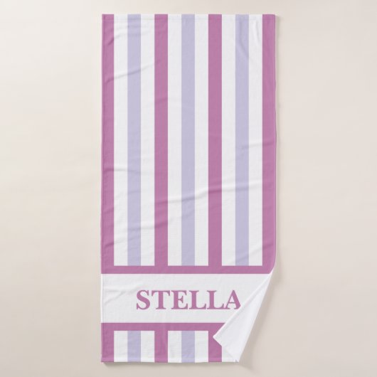 パープルストライプ名前をカスタムするバスタオル バスタオル (バスタオル)