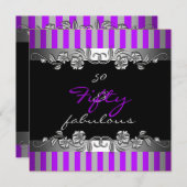 パープルストライプ50と素晴らしい50th誕生日パーティー 招待状 (正面/裏面)