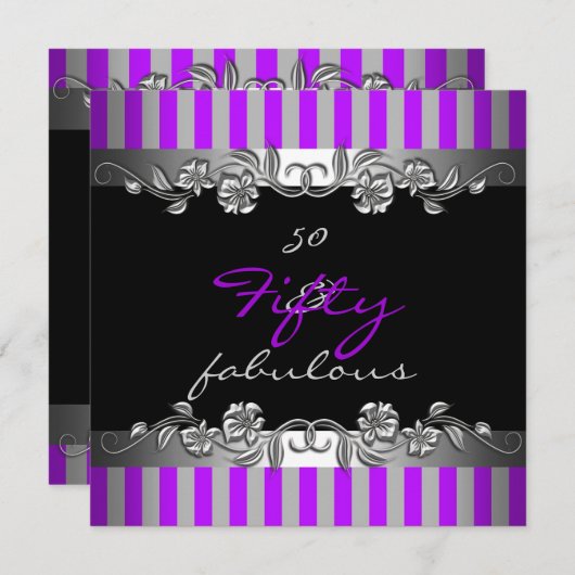 パープルストライプ50と素晴らしい50th誕生日パーティー 招待状 (正面/裏面)