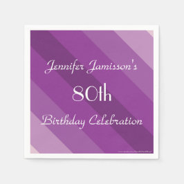 パープルストライプ80thバースデーパーティー紙 スタンダードカクテルナプキン