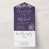 パープルストリングライツメイスンジャーズ結婚ズ オールインワン招待状 (内側)