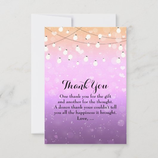 パープルストリングライトスパークルグラームサンキューカード サンキューカード (正面)