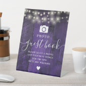 パープルストリングライト素朴ウッドフォトゲストブック 台座サイン (インサイチュ)