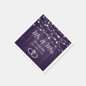 パープルストリングライト素朴ハートズ結婚ウッド スタンダードカクテルナプキン (角)