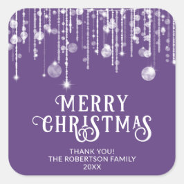 パープルストリングライト クリスマスパーティーのお返しスクエア スクエアシール