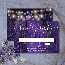 パープルストリングライト ラスティックウッド ウエスタンウェディング 出欠カード