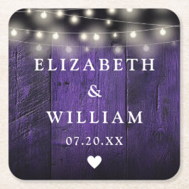 パープルストリングラ素朴イツウッドボホバ結婚ンズ スクエアペーパーコースター