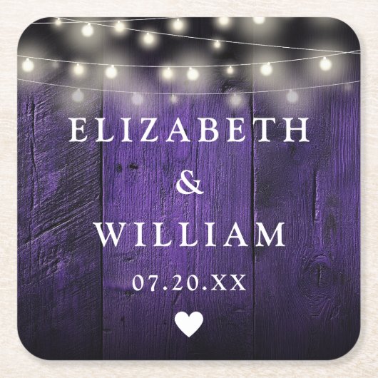 パープルストリングラ素朴イツウッドボホバ結婚ンズ スクエアペーパーコースター (正面)