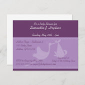 パープルストークベビーシャワー招待状カード 招待状 (正面/裏面)