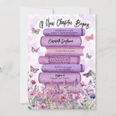 パープルストーリーブックフラワー蝶ブライダルシャワー 招待状 (正面)