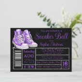 パープルスニーカーボール誕生日パーティーシューズラベル 招待状 (スタンド正面)