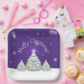 パープルスノーウィークリスマスツリー紙プレート ペーパープレート (パーティー)