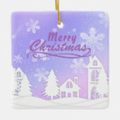 パープルスノーハウスメリークリスマスハッピーニューイヤー セラミックオーナメント (正面)