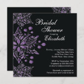 パープルスノーフエレガントレークスウィンターブライダルシャワー 招待状 (正面/裏面)