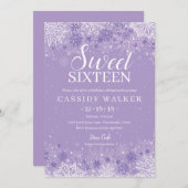 パープルスノーフレークウィンターワンダーランドSweet sixteen 招待状 (正面/裏面)