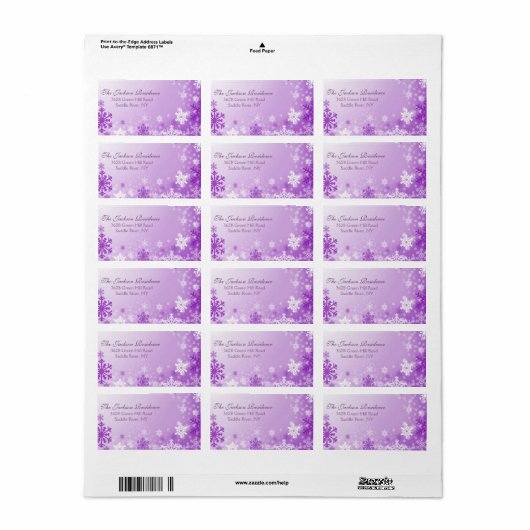 パープルスノーフレーククリスマス住所 シール (フルシート)
