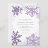 パープルスノーフレークスクリスマスウィンターブライダルシャワー 招待状 (正面)