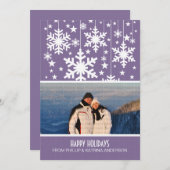 パープルスノーフレークススターズホリデーフォトフラットカード シーズンカード (正面/裏面)