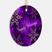 パープルスノーフレークスハッピーホリデーズセラミックオーナメント セラミックオーナメント (右)