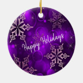 パープルスノーフレークスハッピーホリデーズセラミックオーナメント セラミックオーナメント (裏面)