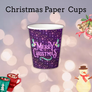 パープルスノーフレークス クリスマス 紙コップ