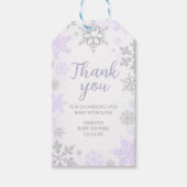 パープルスノーフレークベビーシャワーメッセージカード ギフトタグ (正面)