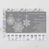 パープルスノーフレークモバイルクリブベビーシャワー招待状 招待状 (正面/裏面)