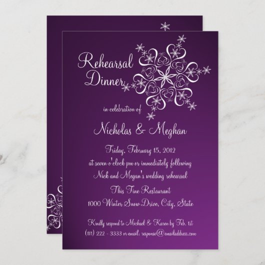 パープルスノーフレークリハーサルディナー 招待状 (正面/裏面)
