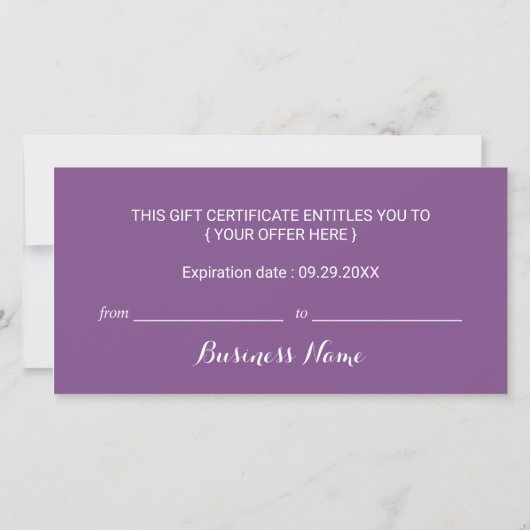 パープルスノーフレーク美しいサロンギフト証明書 (裏面)