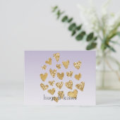 パープルスパグラデーションークル金ゴールドグリッターハート ポストカード (スタンド正面)