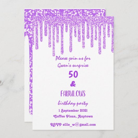 パープルスパークリワックス50と素晴らしい誕生日 招待状 (正面/裏面)