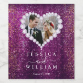 パープルスパークリーグリッターカスタムウェディングフォト ワインラベル (シングルラベル)