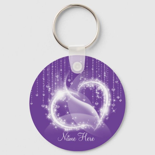 パープルスパークリーハートキーチェーン キーホルダー (正面)
