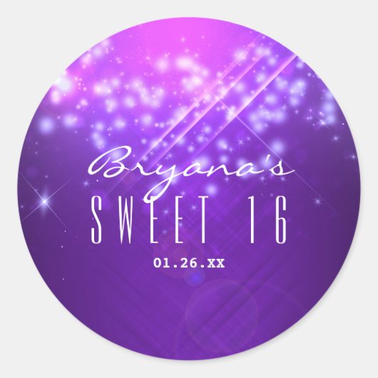 パープルスパークルグラムクラブヴィベパーティーステッカー ラウンドシール (正面)