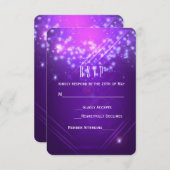 パープルスパークルグラモールクラブヴィベパーティーRSVPカード 出欠カード (正面/裏面)