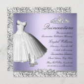 パープルスパークルグリッタードレス&ヒールキンセアニェラ 招待状 (正面/裏面)
