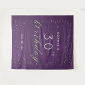 パープルスパークルグリッター誕生日パーティーバックドロップ タペストリー (正面(横))